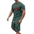thumbnail image 2 of Pounoo New Home Suits for Men New Fashion Casual Men's T-Shirt Set Print Sports Short Sleeve Round-Neck Blouses Shirts Sets Quick Drying Two Piece Set Summer Green, 2 of 4