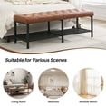 thumbnail image 4 of BRILHAMEZ 55"Wide Upholstered Bench Bed End Bench with Storage Box Iron Frame Shoe Bench for Bedroom Living Room Entryway,Light Brown, 4 of 6