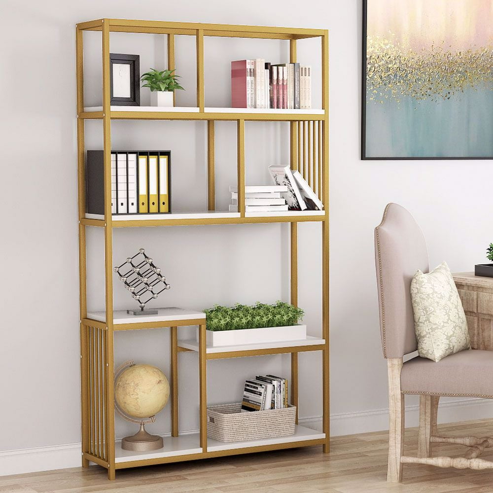 Tribesigns 7Open Shelf Bookcases, Etagere Bookcase with Gold Sturdy