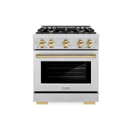 ZLINE Autograph Edition 30 in. 4.2 cu. ft. Dual Fuel Range with 4 Burner Gas Cooktop and Electric Convection Oven in Stainless Steel with Polished Gold Accents (HDRZ-30-G)