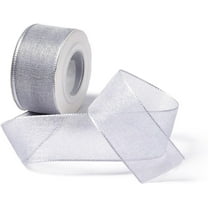 25.5mm Wired Satin Ribbon Double-Sided Polyester Frayed Edge Ribbon for Wedding Decor Bridal Bouquets Gift Wrapping Invitations Crafts DIY Holiday Party Decoration Solid Color Silver
