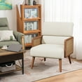 thumbnail image 2 of Andeworld Fabric Upholstered Living Room chairs,Mid-century Armchairs with Rattan Armrests,Single Modern Accent Chairs for Living Room,bedroom(Beige), 2 of 7