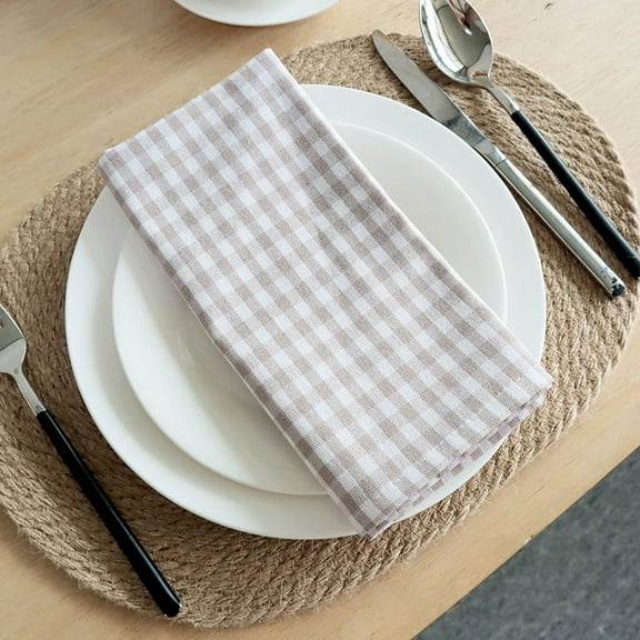 ERDOUY 4pcs Checkered Cloth Napkins 17x17 inch Washable Reusable Cloth Napkins Napkins Cloth for Wedding Party Dining Banquet-Khaki