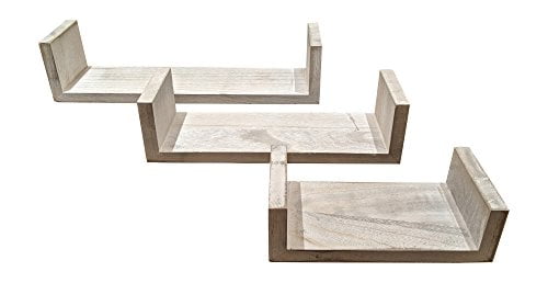Giannas Home Set of 3 Rustic Farmhouse Distressed Country Floating Shelves (U-Shaped)