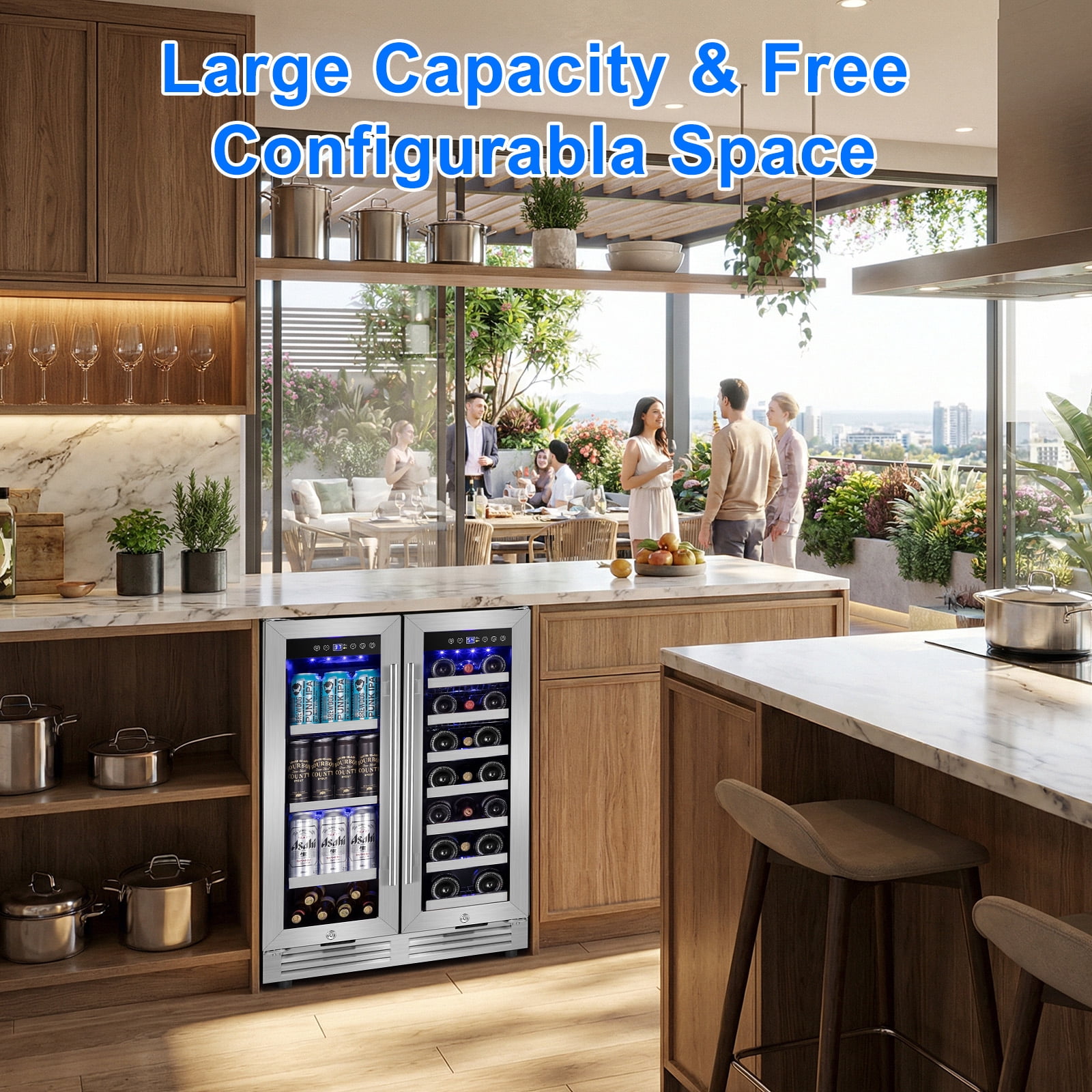 TITTLA 24 Inch Wine and Beverage Refrigerators Cooler,18-Wine Bottles and 57 Cans,Dual Zone,Under Counter,White