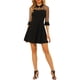 thumbnail image 1 of Vestido de fiesta mini A-Line para mujer INSPIRE CHIC con malla transparente, mangas 3/4 y escote en forma de llave, color negro, 1 of 7