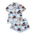 thumbnail image 4 of Hot Sales Under $10 CNJKEHIUV Halloween Pajamas Women Short Sleeve Button Top Matching Shorts 2026 Fall Cute Satin Pumpkin Sleepwear Light blue M, 4 of 4