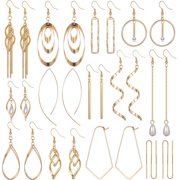POFO Gold Dangle Earrings For Women - Multipack Curved Threader Leaf Earrings[H2887]