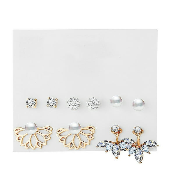 EeaseMX 5 pares de pendientes Lutos creativos y modernos con forma de corazón, estilo bobo, para mujer (dorado y blanco)