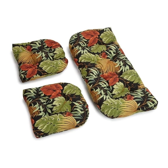 Outdoor Rounded Back Settee Cushion Set, 3 Piece Assortment, Tropique Raven 3 Count