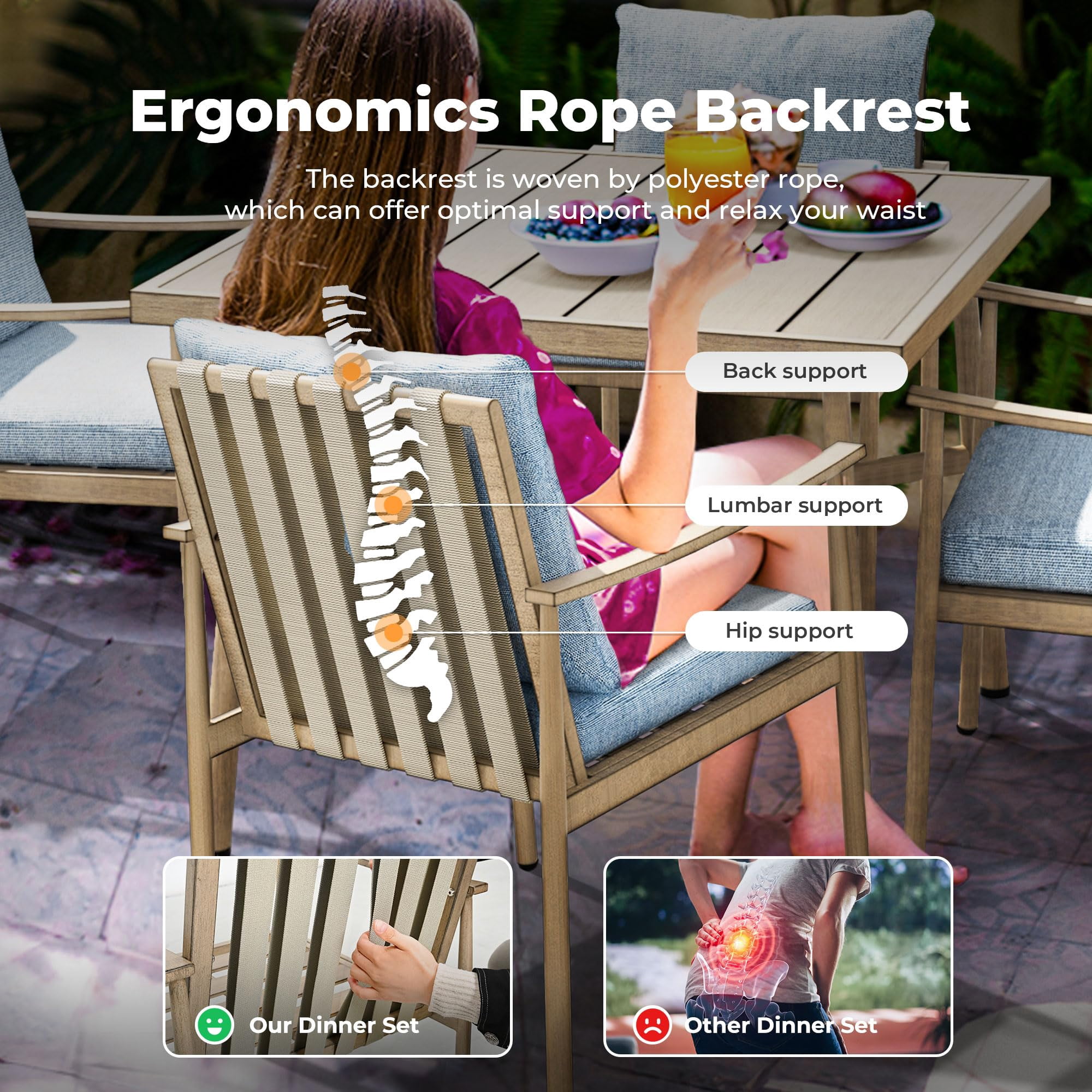 Aluminum Outdoor Dining Chairs Set of 4, Patio Dining Chairs with Cushion, Backrest and Armrest