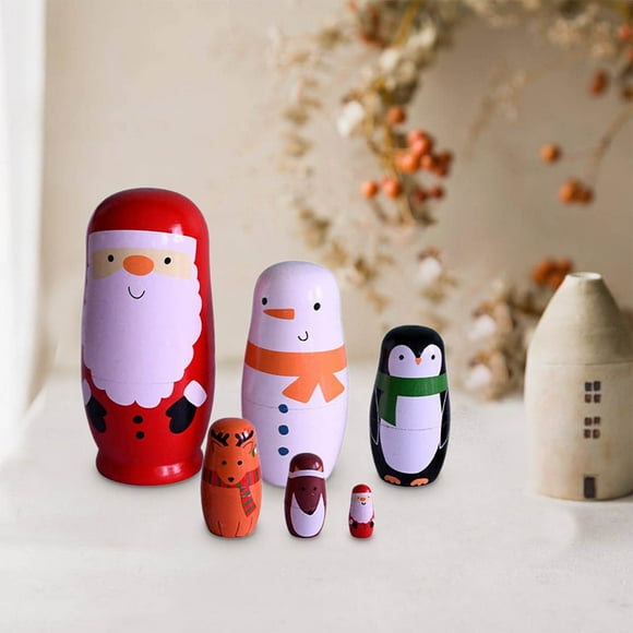EQWLJWE Christmas Nesting Dolls Sets ,Wooden Russian Dolls Handmade Stacking Dolls,Cute Matryoshka Dolls Holiday Santa Snowman Nesting Dolls Set ,Novelty Nested Toys for Christmas Decor Gift