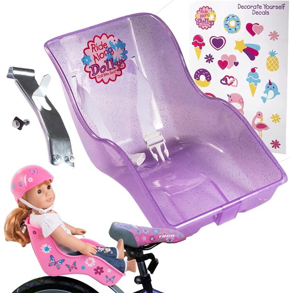 SCS Direct Doll Bike Seat - Glitter Purple - Attaches Easily to Most Kid's American Bikes - Includes All Hardware Decorating Stickers (Fits 18" Girl Dolls, Stuffed Animals Bears) Girls Birthday