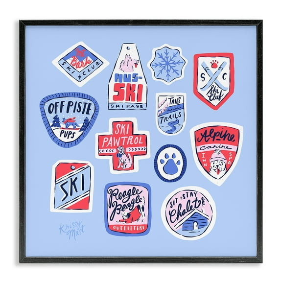 Stupell Industries Dog Ski Tickets Placement Black Framed Giclee Art design by Krissy Mast, 12 x 12
