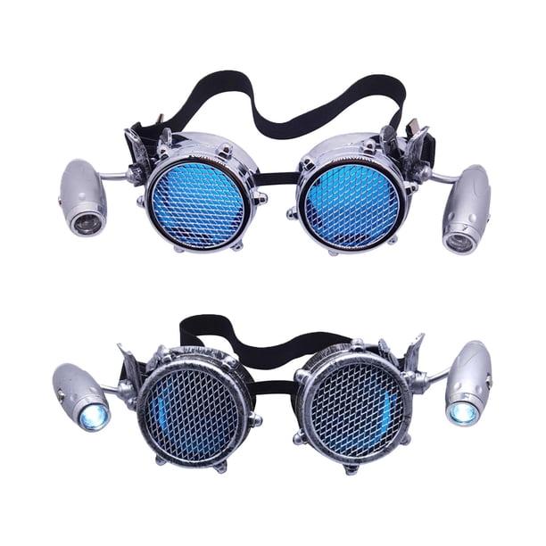 2 gafas estilo steampunk con accesorios de luz para graduación, Halloween, hombres Argenta y Argenta Brillante