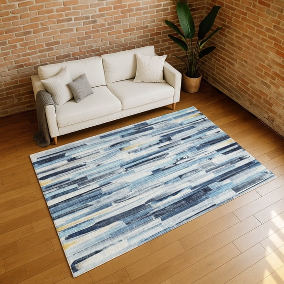 Addison Rugs Chantille Indoor/Outdoor Transitional Stripes Denim Machine Washable Rectangle Rug, 10' x 14'