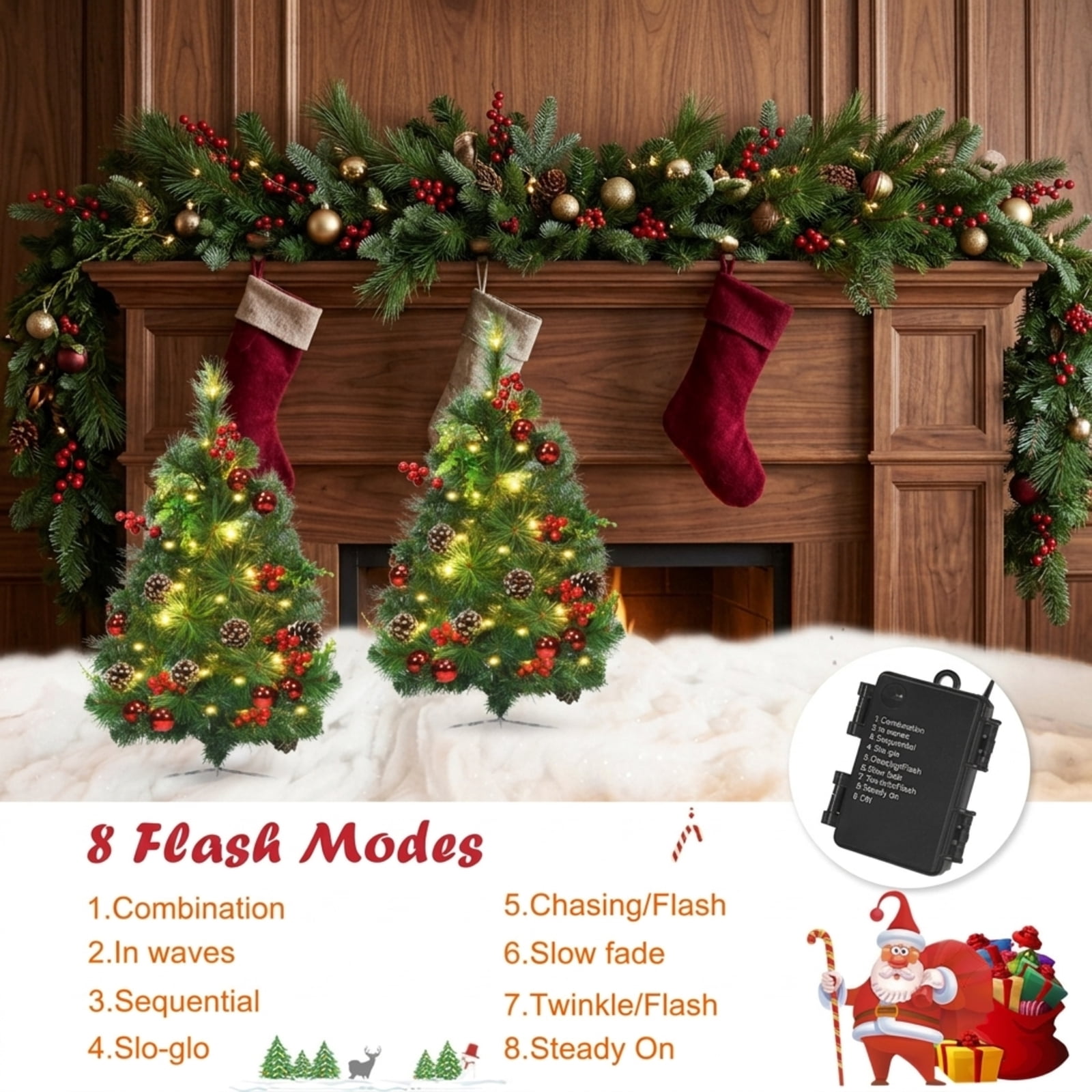RUIE, 29 in, Artificial Christmas Tree, with LED Fiber Optic Lights, Green Holiday Xmas Tree for Indoor Home Office Decoration