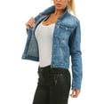 thumbnail image 2 of Abomasnow Women Jean Jacket Trendy Stretchy Cropped Denim Jacket Long Sleeve Button Down Basic Denim Coat S-2XL, 2 of 3