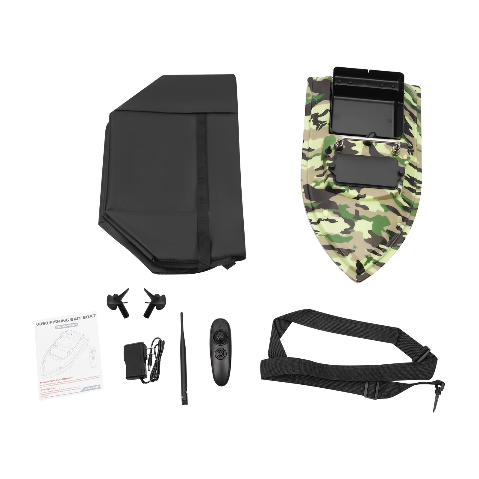 500m Remote Camouflage Bait Boat – Dual 5200mAh Batteries, 2-3h Endurance, Night Fishing Lights – for Lakes & Seas