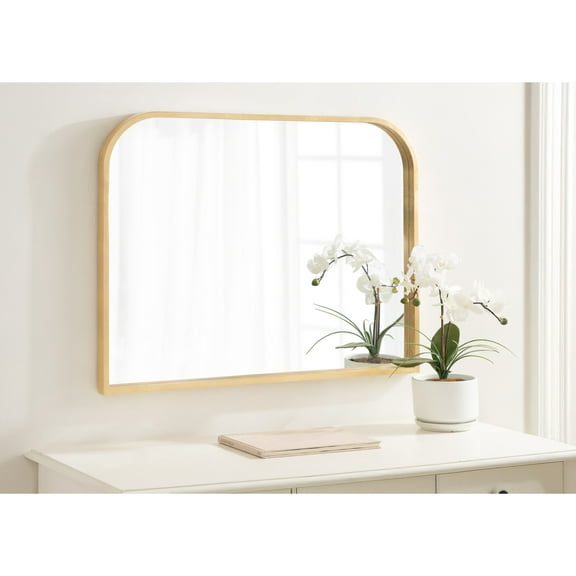 Kate and Laurel Travis Modern Wide Basket Arch Wall Mirror, 36 x 28, Gold, Decorative Wide Arched Bathroom Mirror for Over Sink or for Use as Living Room Wall Decor Accent