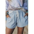 thumbnail image 6 of Women's Sky Blue Stripe Denim Shorts – Casual High Waist Drawstring for Summer Outings, XL, 6 of 7