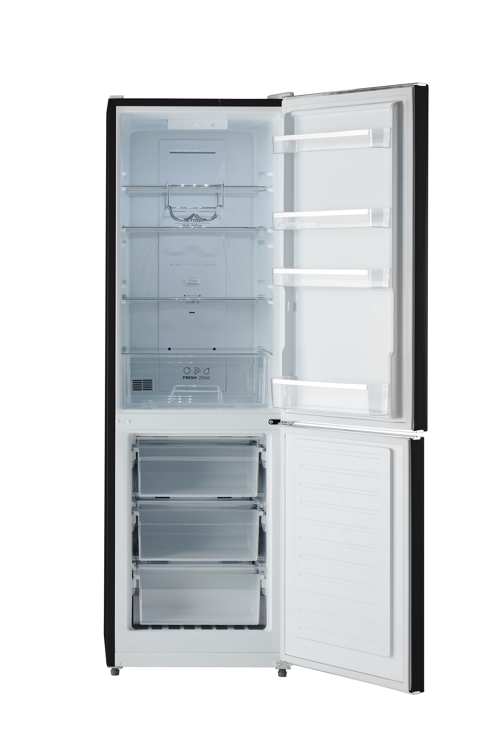 iio 24" 11 Cu Ft Bottom Freezer Retro Refrigerator, Fridge for Bedroom, Multiflow 360, Small Mini Ice Cube Tray, 1 Fruit container, LED, Dorm RV Office Beverage Quiet Compressor, Black (Right Hinge)