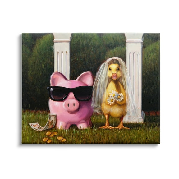 Stupell Industries Funny Pig & Duck Wedding Animals & Insects Painting Gallery Wrapped Canvas Art Print Wall Art, 48 x 36