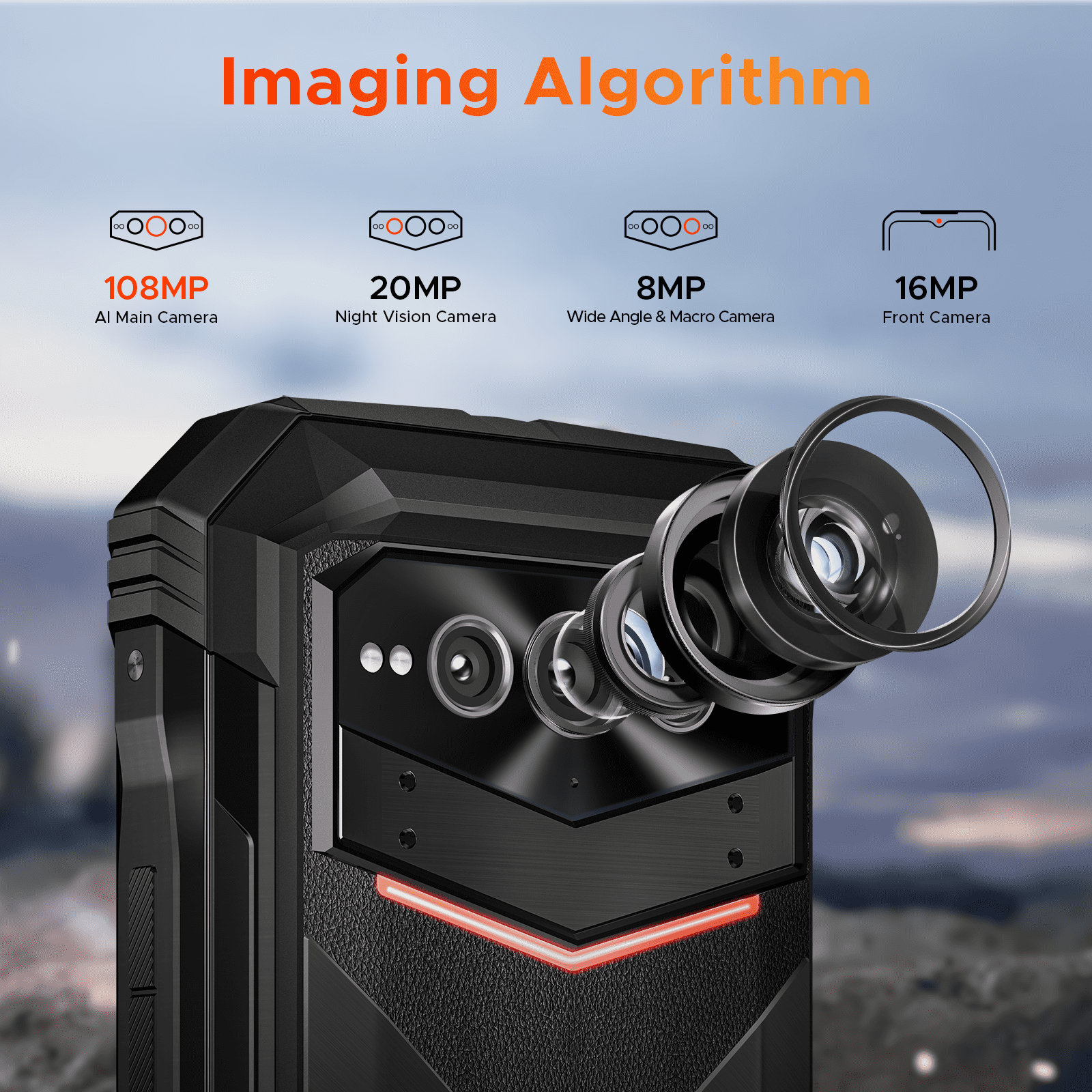 DOOGEE V MAX Pro(2025) 5G Rugged Phone, 22000mAh, 32GB+512GB/TF 2TB, Android 14 Rugged Smartphone, 108MP+20MP Night Vision Phone, 6.58" FHD+ 120Hz, IP68/IP69K Waterproof Phone, NFC/OTG/Face ID