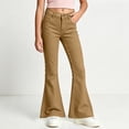 thumbnail image 2 of vdgthytj Flare Pants for Girls High Waist Slim Fitted Solid Fashion Fall Casual Trousers with Pockets(11-12 Years,Brown), 2 of 7