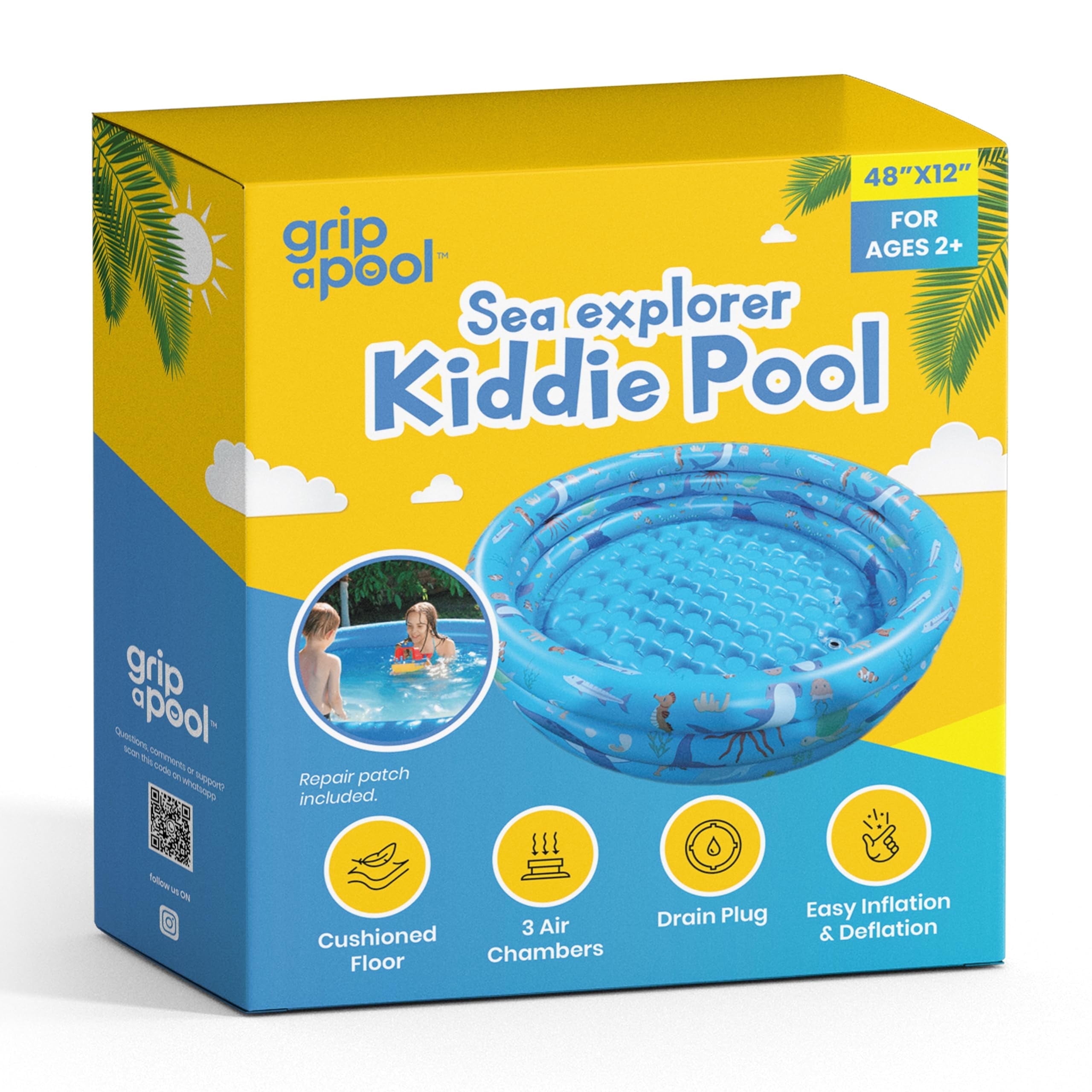 Inflatable Kiddie Pool for Toddlers, 48"X12" Round Plastic Blow Up Kids Swimming Pool, Outdoor Water Play, Ball Pit Toys for Kids Age 2 3 4 5,