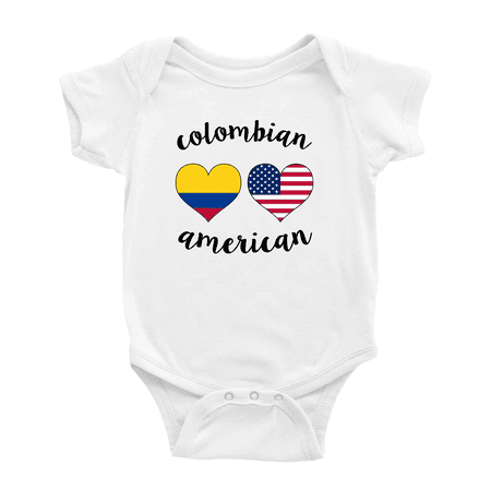 

Colombian American Flag Two Hearts Baby Rompers (White 6-12 Months)