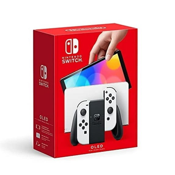 Restored Nintendo Switch OLED Model w/ White Joy-Con Wide adjustable stand (Refurbished)