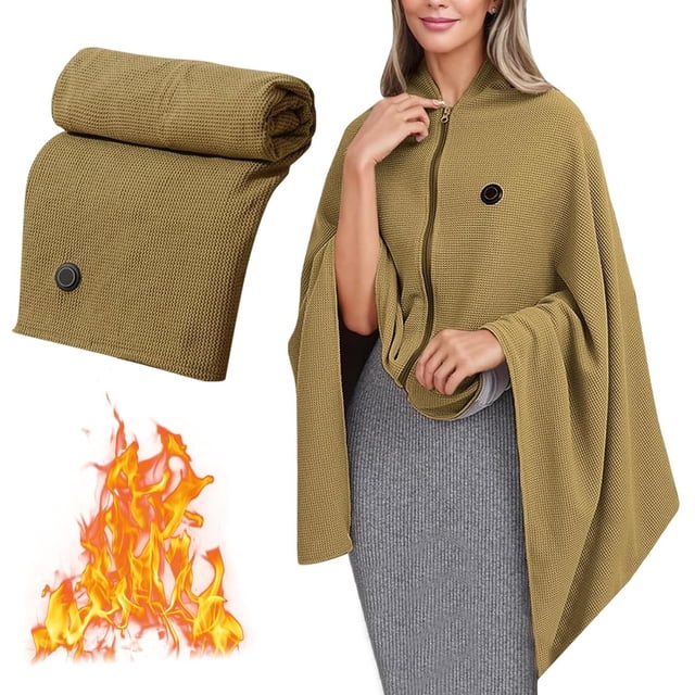 YYV Gifts Heated Shawl Wraps for Women Corded Heated Blanket Soft Zipper Shawl Wraps 2025 Winter Warm USB Powered Heating Scarf Electrics Blanket