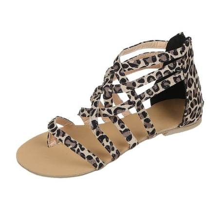 

adviicd Size 11 Womens Sandals Print Leopard Breathable Zipper Casual Women Shoes Open Sandals Toe Summer Flat Women s