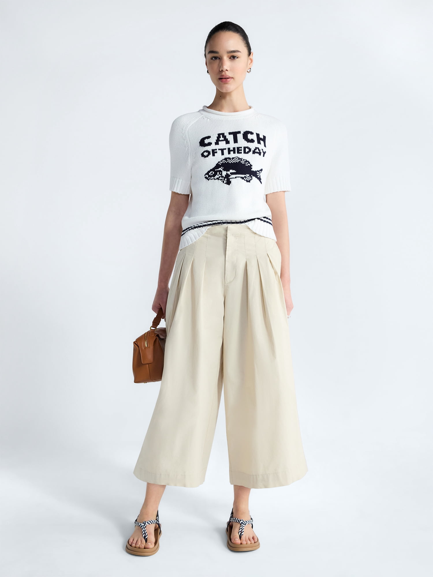Free Assembly Women's and Women's Plus High Rise Wide Leg Pleated Culotte Pants, Sizes XS-XXL