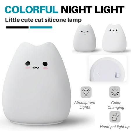 

Lngoor Portable Led Children s Cartoon Night Light Decompression Cute Cat Silicone Lamp Pats Touch Atmosphere Lights-Grinning cat