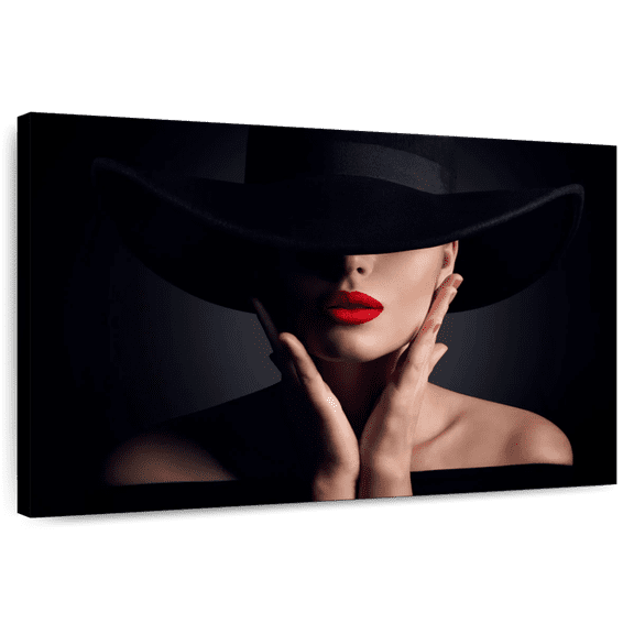 Elephant Stock Sophisticated Woman In Black Wall Art - Horizontal Canvas Wall Art - Living Room Wall Decor - Fashion And Beauty Canvas - Black And Beige Decor - 12" x 8"