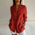 thumbnail image 2 of ZACPNCV Long Sleeve Shirts for Women Fall Tops Women's Fashion Turndown Collar Button Casual Tops Blouse Red, 2 of 6