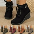 thumbnail image 4 of Mepaouo Women's Wedge Boots Casual Fashion Lace up Walking Dress Ankle Booties for Women(Black,5.5), 4 of 6