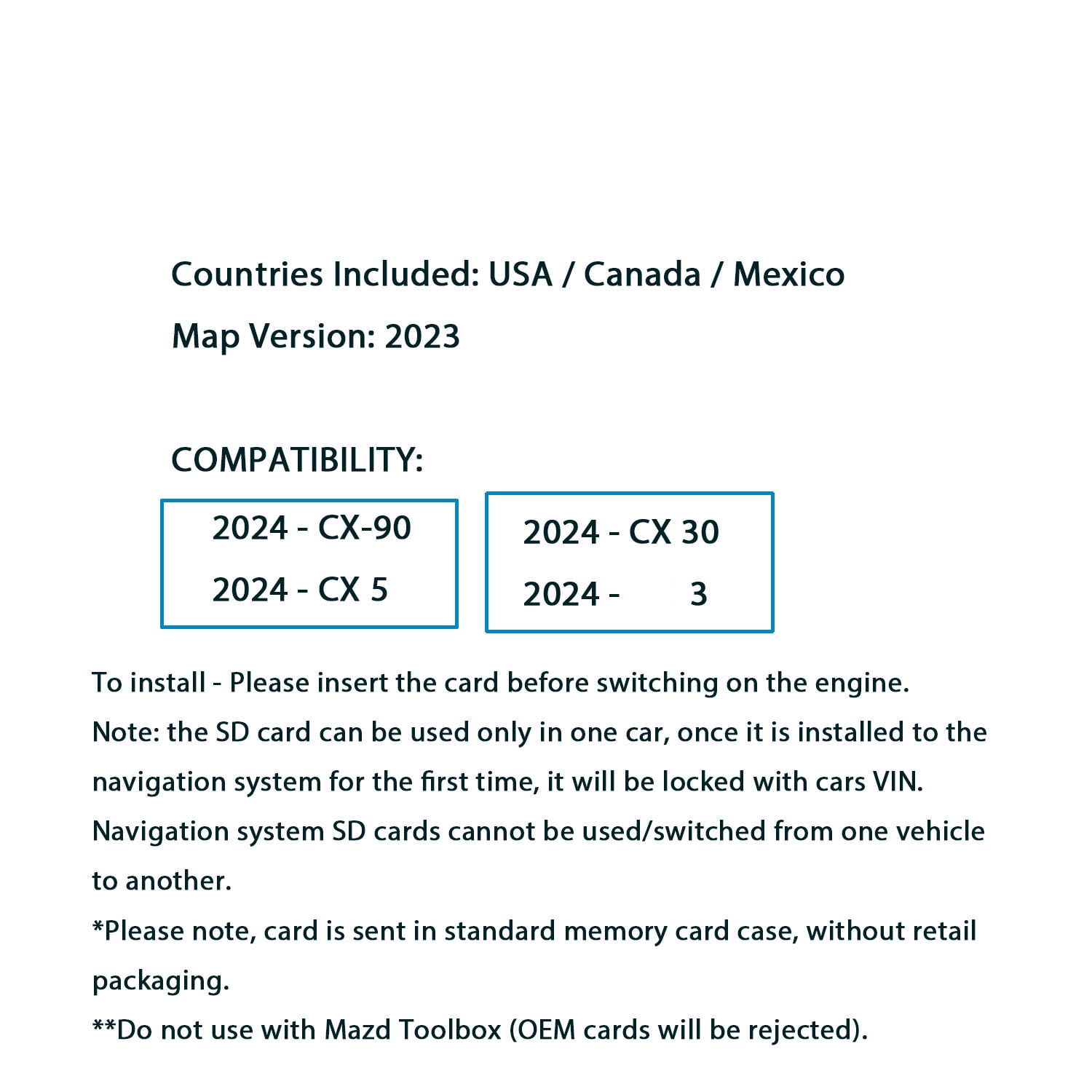 Navigation SD Card Fits for Mazd 2024 3 CX-5 CX -30 CX-90 Navigation SD Card Maps USA Canada