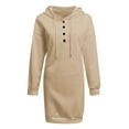 thumbnail image 4 of Women'S Casual Hooded Sweatshirt, Lightweight Button Collar Pullover With Drawstring, Long Sleeve Streetwear, Relaxed Fit & Front Pockets Wrm Kozy Hoodie Outfits Casual (L, Beige) ZMTing, 4 of 4