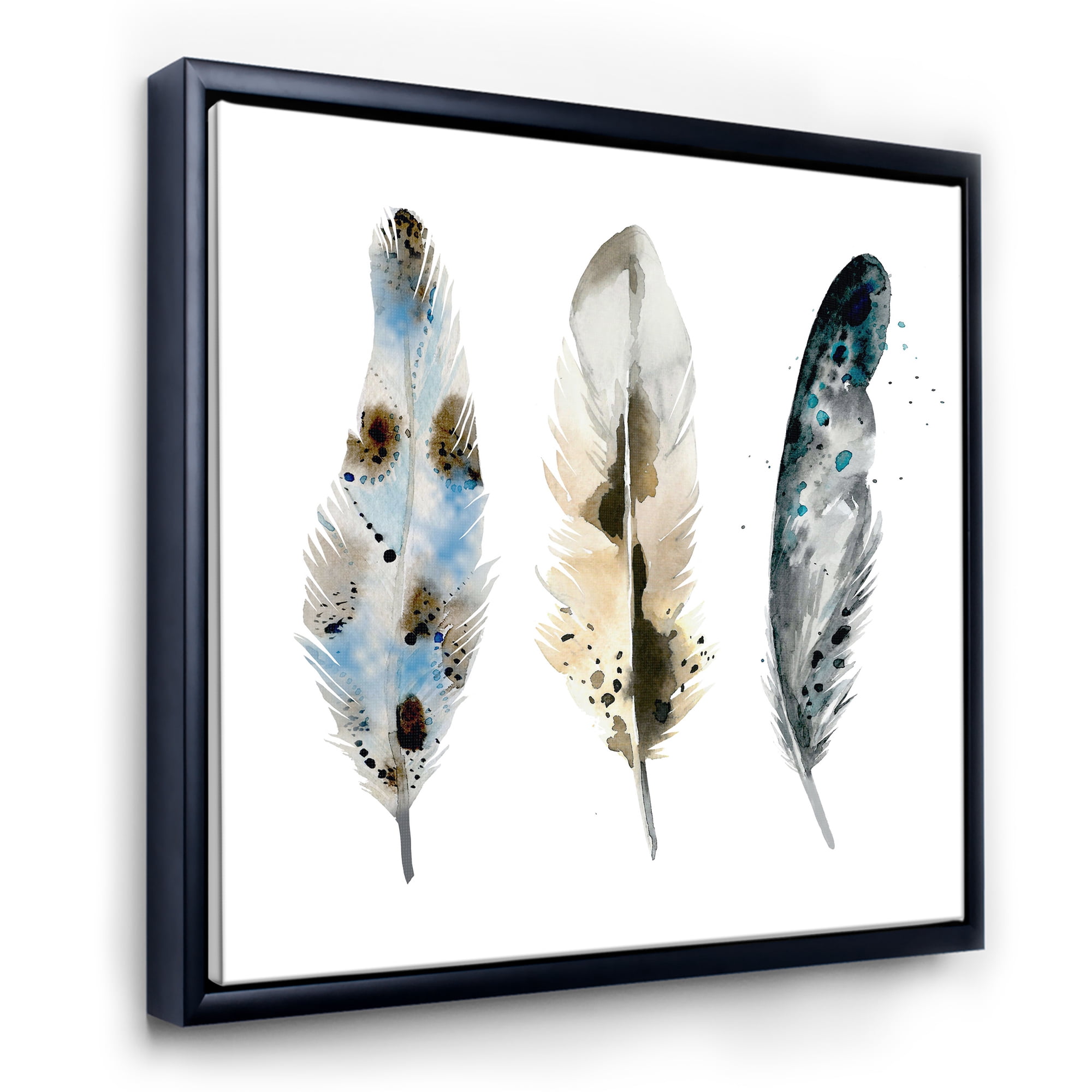 Designart 'Colourful Boho Art Feathers V' Bohemian & Eclectic Framed Canvas Wall Art Print