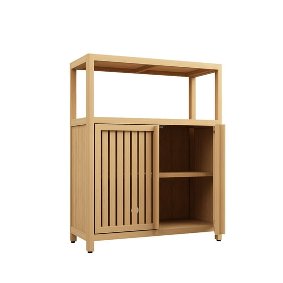 Nmkwnr 2 Doors Bamboo Storage Cabinet with Open Shelf, Perfect for Bathroom, Living Room