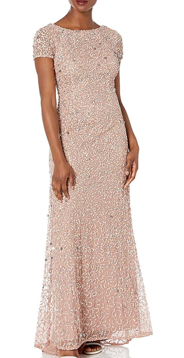 Adrianna Papell Womens Short-Sleeve All Over Sequin Gown Petite