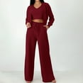 thumbnail image 5 of QUYUON 3 Piece Outfits for Women Fall Long Sleeve Ribbed Knit Cardigan Crop Jackets Solid Color V-Neck Sleeveless Tank Tops Pants Sets Drawstring Elastic High Waist Track Suits Matching Sets Wine M, 5 of 9
