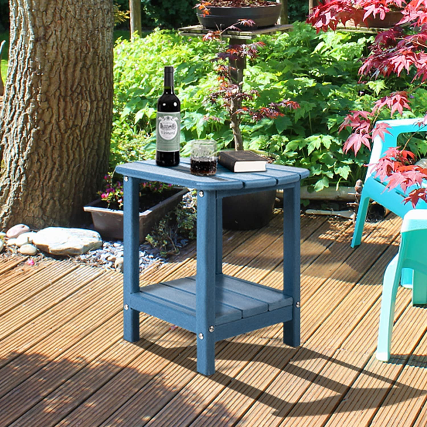 Nalone End Table Adirondack Small Side Table 16.5" Outdoor HDPE Plastic Small End Table for Home Living Room Bedroom Patio Farmhouse Patio (Blue)