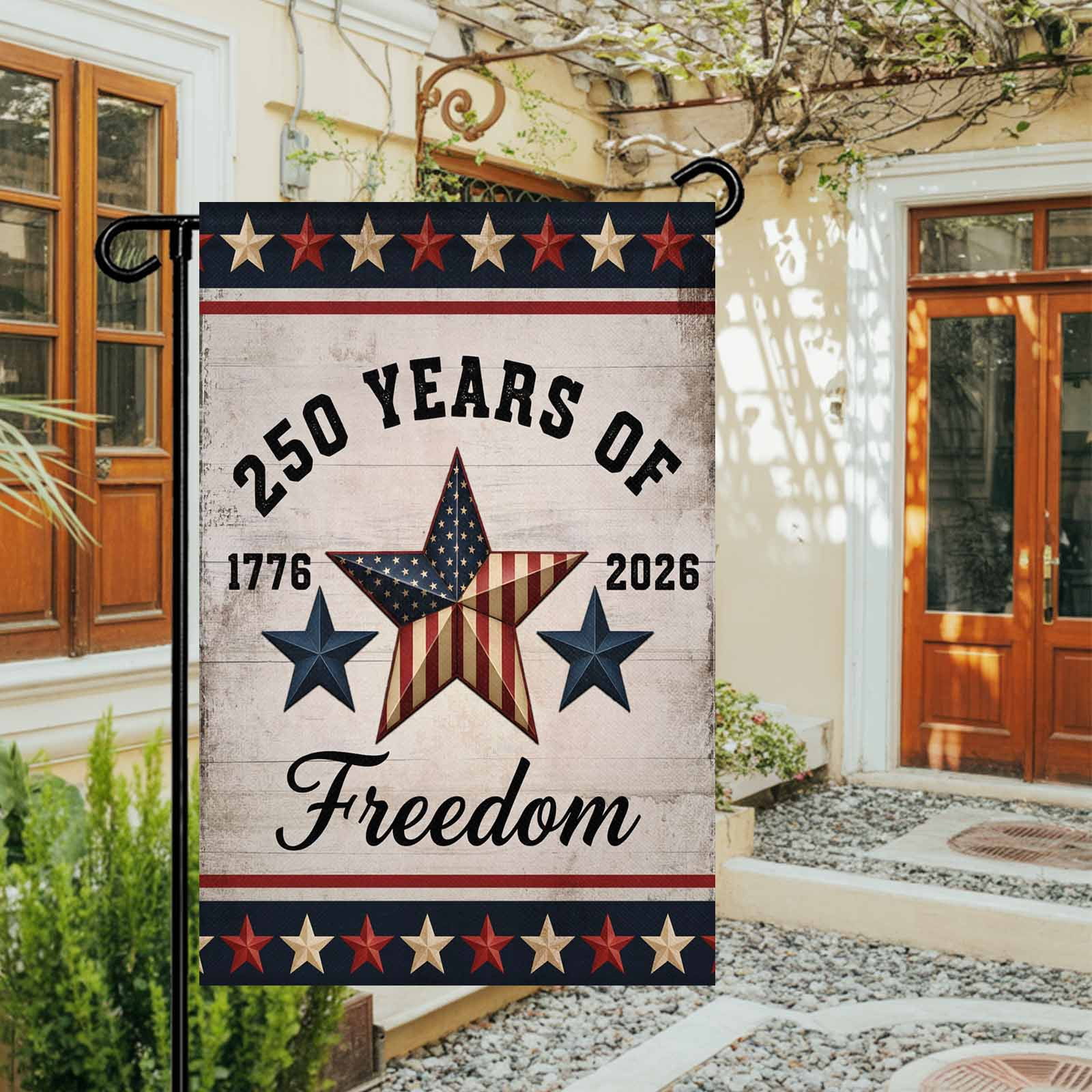 4th of July Garden Flags 250 Years of Freedom Garden Flag Double Sided Welcome Flag Retro Patriotic Stars American Flag Independence Day Yard Flags for Outdoor Lawn Porch Memorial Day 28x40 Inch