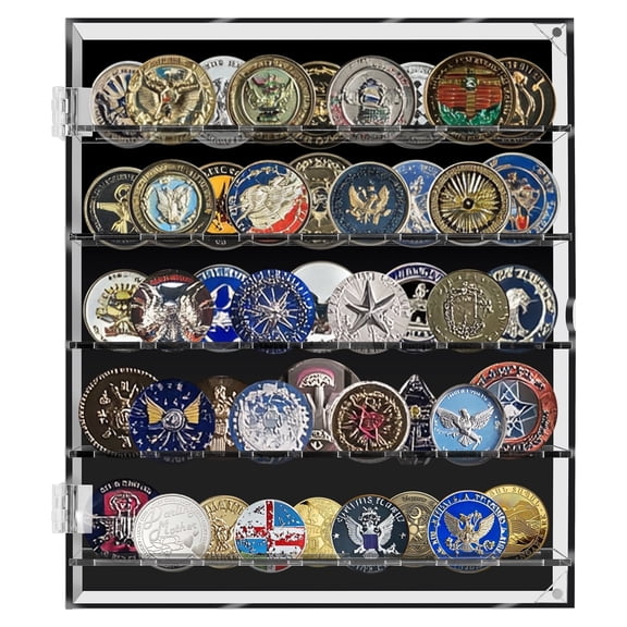 Coin Holder Military Challenge Coin Display Case Transparent Acrylic Badge Organizer with Magnetic Door Large Capacity Storage Convenient Badge Organizer Suitable for Decorating Tables