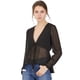 thumbnail image 1 of INSPIRE CHIC Top de gasa transparente con mangas largas y cuello en V profundo para mujer Negro M, 1 of 6