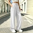 thumbnail image 5 of Zynoxe Wide Leg Pants for Women Trendy Breathable Elastic Waist Drawstring Lounge Trousers with Pockets Casual Straight Vacation Travel Pants White XL, 5 of 6